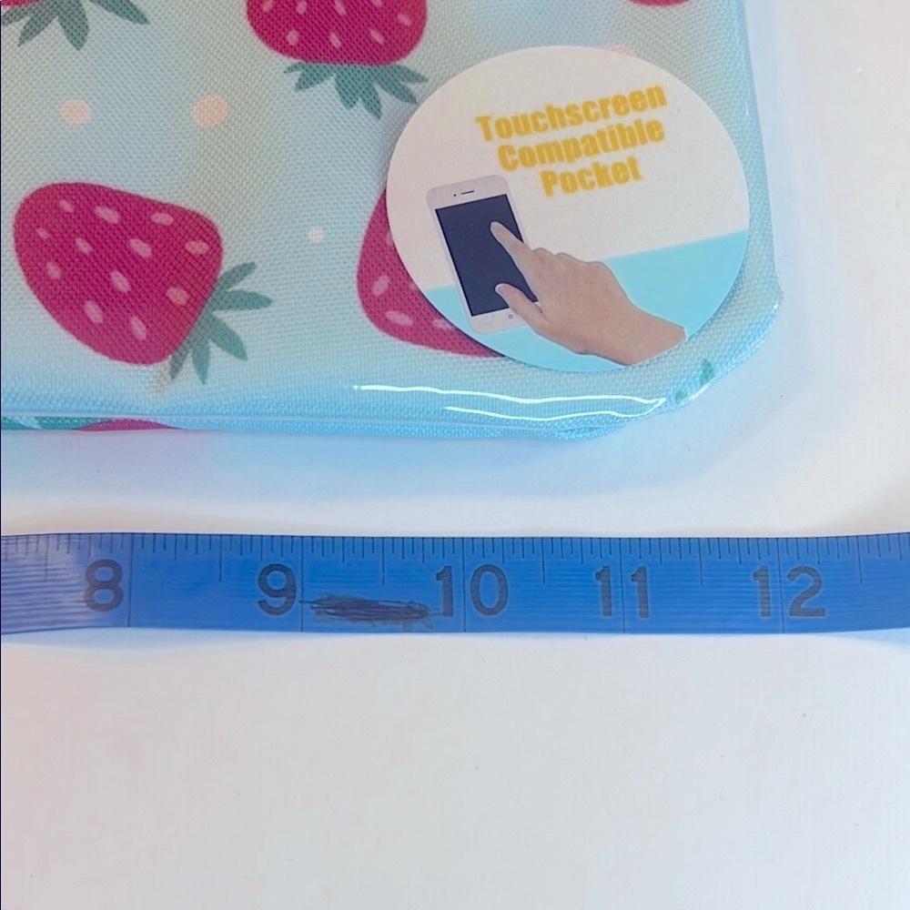 🍓Strawberry Print Wristlet Cosmetic Pouch Clutch Baby Blue and Pink - Picture 4 of 11